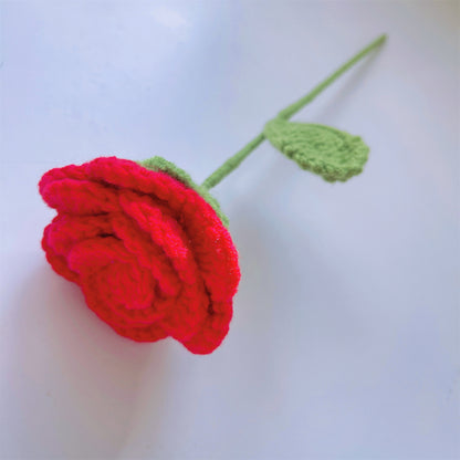 Crimson Harmony: Handmade Crocheted Floral Bouquet - Vibrant Reds & White - Roses, Tulips, Lilies, Daisies, Eucalyptus Dance