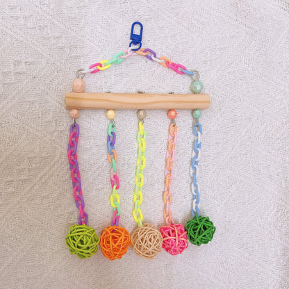 Handcrafted Parrot Chew Toys with Hanging Hook, Standing Rod, and Colorful Chains - Birdcage Decoration and Pet Bird Entertainment Parakeet/Budgie, Cockatiel, Finch, Lovebird, Monk Parakeet, Dove, Parrotlet, Sparrow