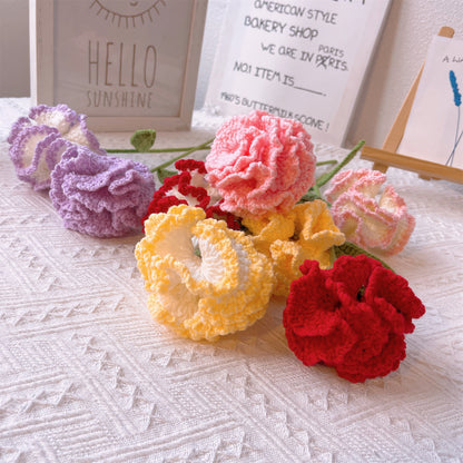 January Birth Month Carnation Bouquet - Birthday Flower Celebration Hand-Crocheted Single Stem Bouquet