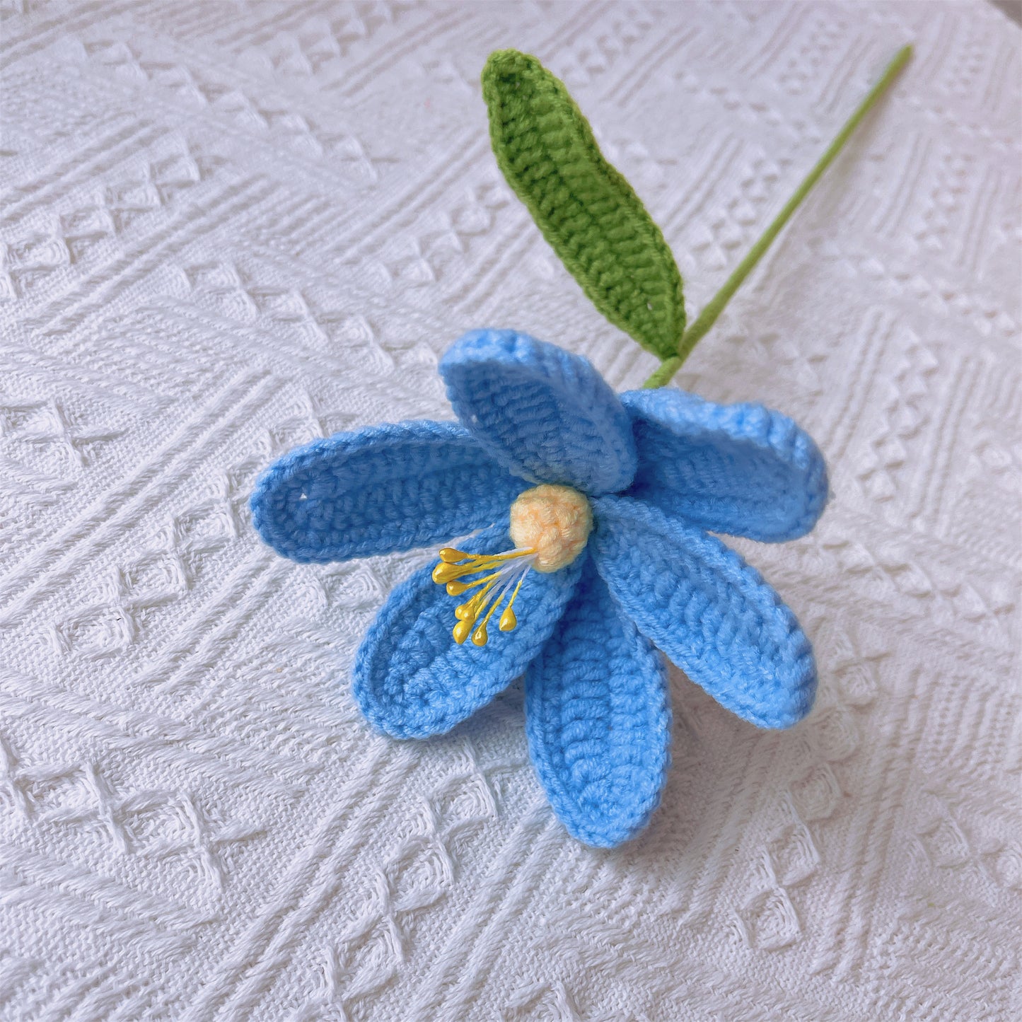 Handmade Crocheted Oceanic Serenity Bouquet - Blue Roses, Larkspur, Tulips & Daisies Bouquet