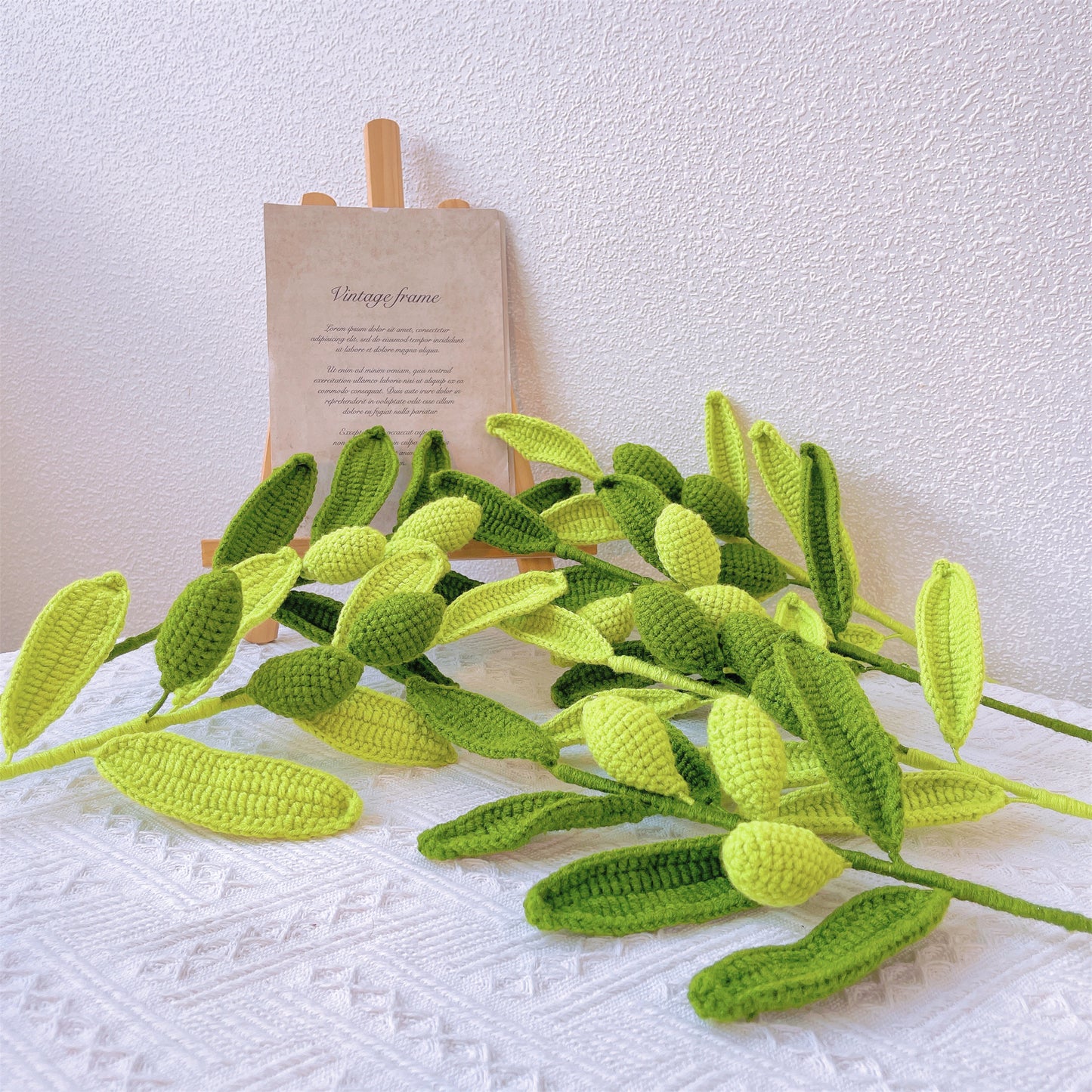 Mediterranean Oasis: Handcrafted Crochet Olive Leaves with Olive Stake for a Natural Garden Decor