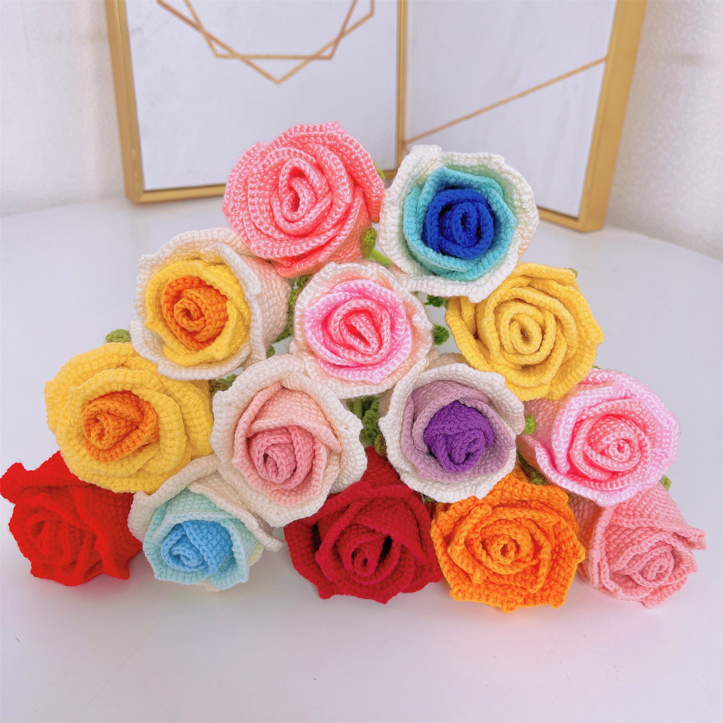 Handmade Crochet Cup Shape Roses - Yarn Crafted, Home Decor, Gift Idea, Unique and Elegant, Symbolic Flower, Fathers Day Gifts from Daughter