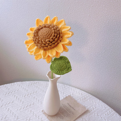Handmade Crocheted Sunshine and Bliss Flower Bouquet - Sunflowers, Peach Blossoms, Pom-poms, Roses, Gift for Special Someone Birthday Anniversary