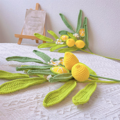 Zitronenfrische: Handgefertigtes gehäkeltes Zitronenblatt mit Zitronenstab für eine erfrischende Gartendekoration