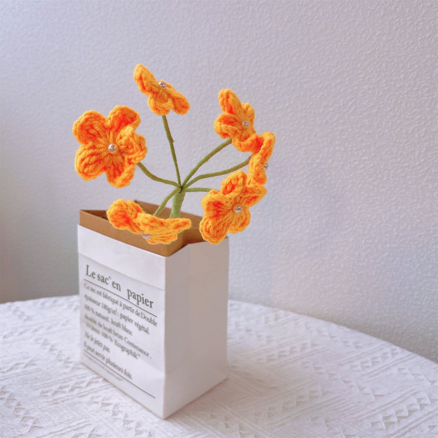 Gehäkelte Vergissmeinnicht-Strickblumen – Blumenstrauß, Blumen für Vase, Tischdekoration, Herzstück, Hochzeitsdekoration, einzigartiges Dekor