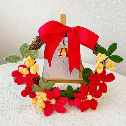 Couronne de guirlande de poinsettia au crochet festive pour décorations de Noël - Décoration de porte, pièce maîtresse de Noël