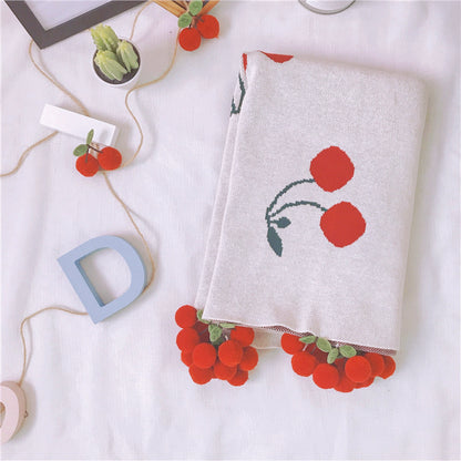 Couverture tricotée tissée en coton biologique fraise/cerisier