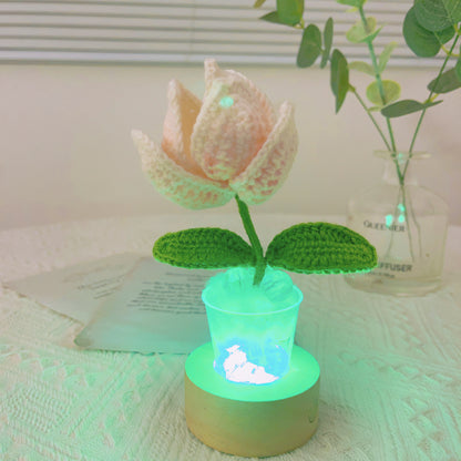 Enchanting Tulip Color-Changing Lamp: Hand-Crocheted, Touch-Activated