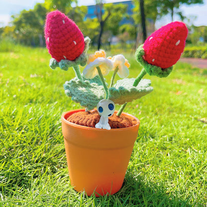 Plante en pot au crochet de fraise faite à la main - Décoration intérieure mignonne - Cadeau parfait pour les amateurs de plantes - Fausse plante réaliste avec lueur douce - Fabriqué à la main
