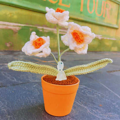 Potted Narcissus - Indoor Plant for Home or Office, handmade, crochet, bedroom, eternal flower, gifts for her, night light