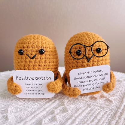 Customizable Positive Potato & Cheerful Potato Plushie with Personalized Greeting Cards and Handmade Crochet Crochet Sunflower Plants - Emotional Support Stay Positive Inspiring Believe in You Birthday Caring Gifts