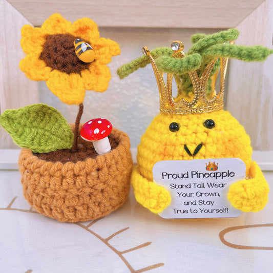 Blossom Delight Crochet Pot and Proud Pineapple Bundle Set (Custom / Personalized Text Available)