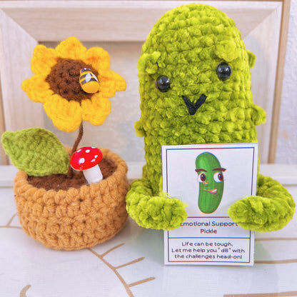 Handcrafted Crochet Supportive Pickle and Blossomed Pot Bundle Set (Custom / Personalized Text Available) - Surgery Recovery Get Well Soon Hospitalization Post Care Congrats Cute Birthday Gift