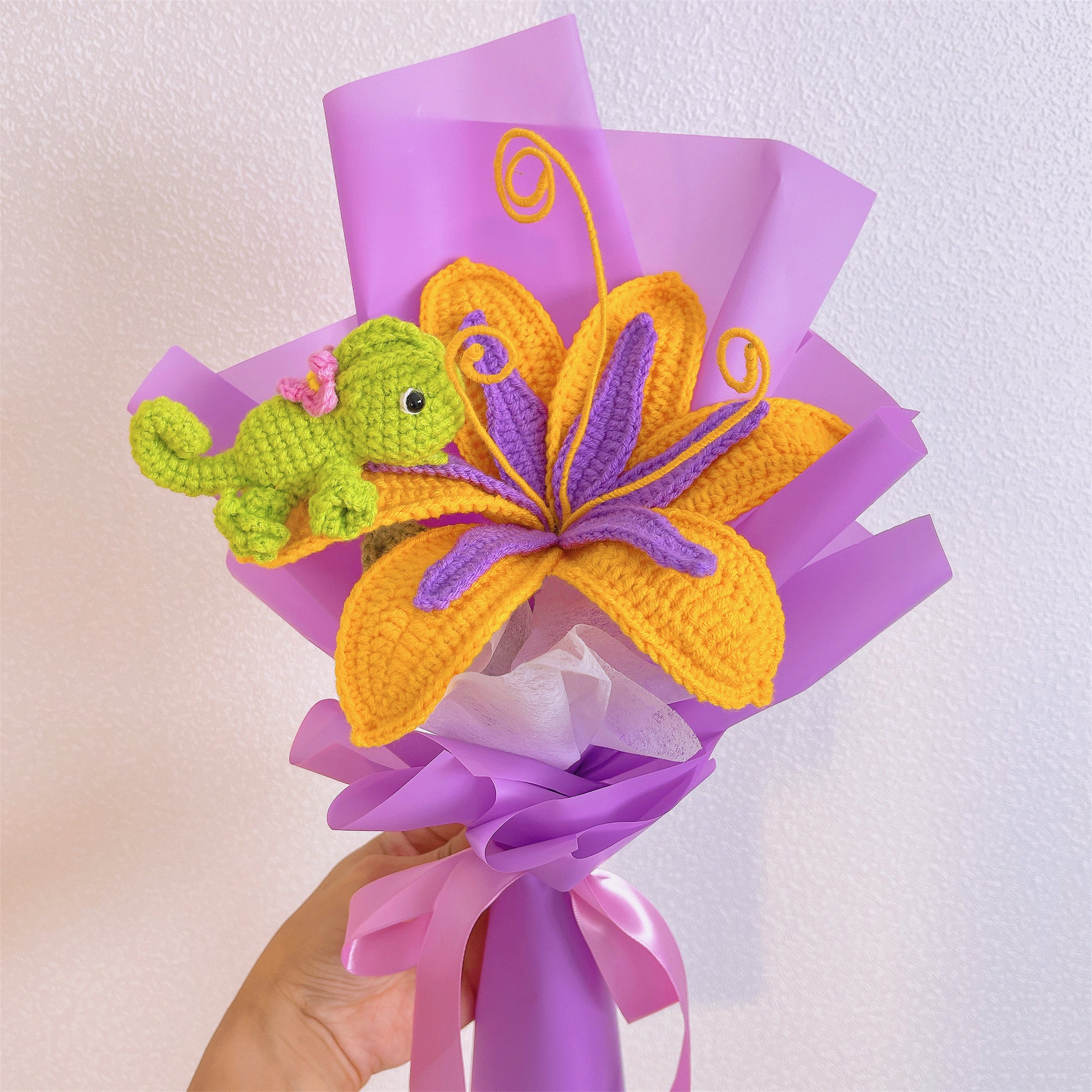 Crochet Sundrop Chameleon Flower Stake Bouquet Tangled Rapunzel Inspired