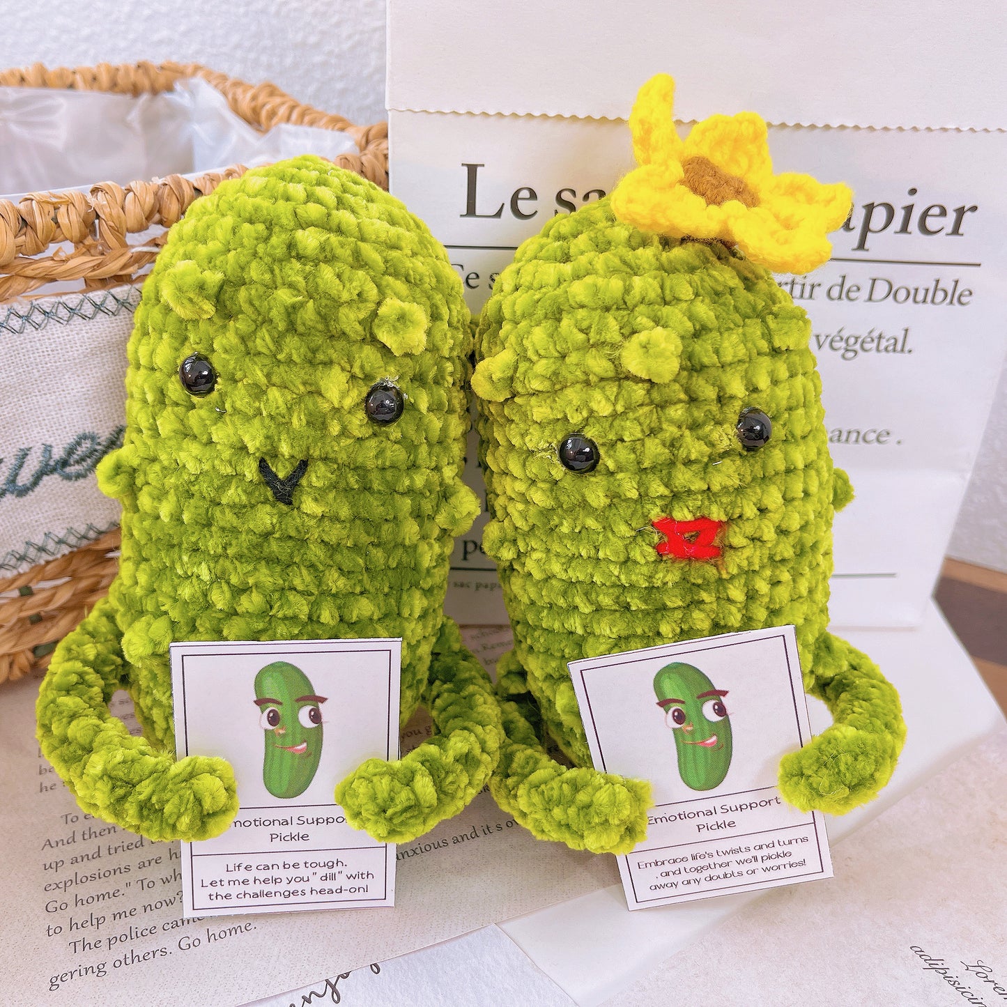 Handmade Custom Text Crochet Pickle Bundle Gift Set for Couples and Friends (Personalized Text Available)