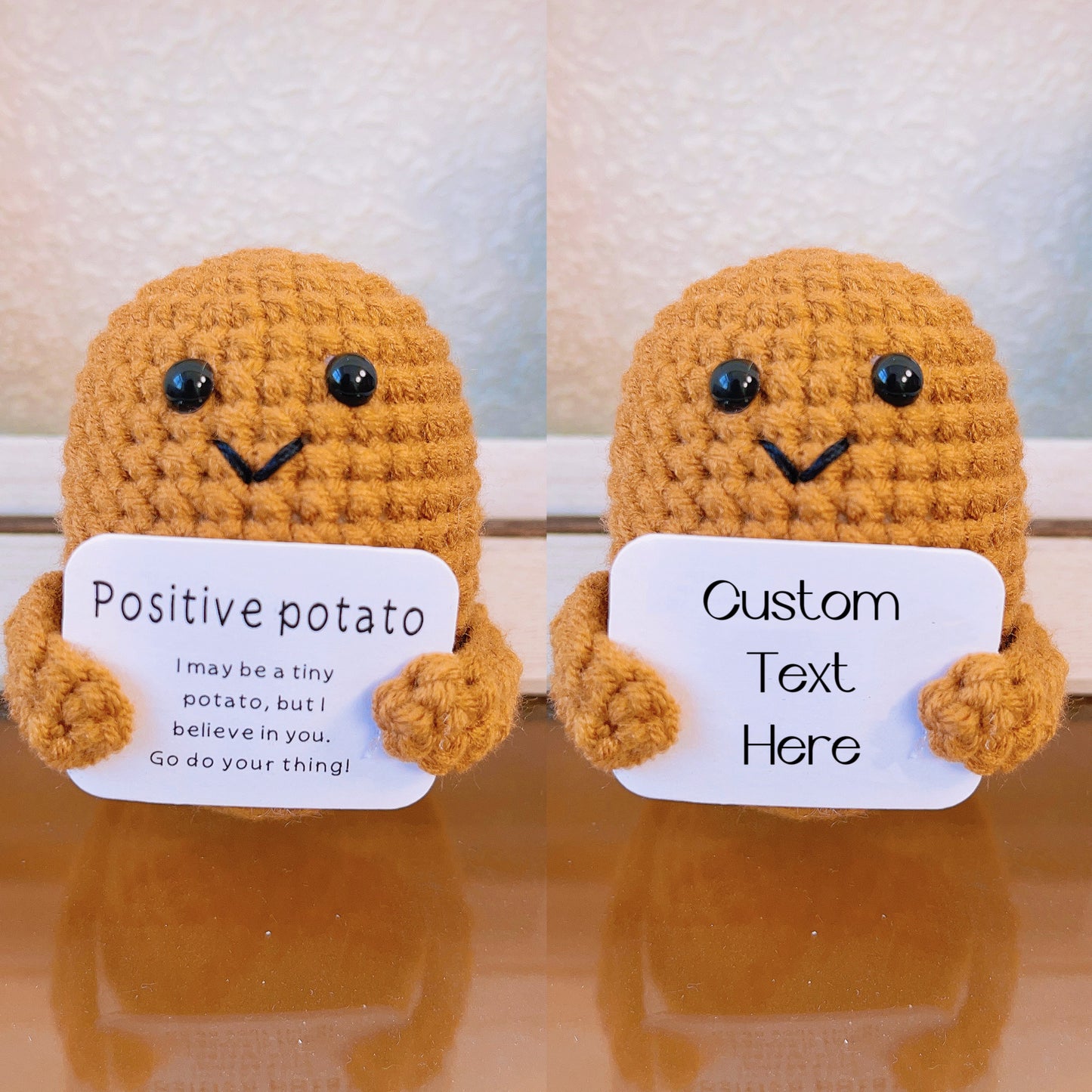 Customizable Positive Potato & Cheerful Potato Plushie with Personalized Greeting Cards and Handmade Crochet Crochet Sunflower Plants - Emotional Support Stay Positive Inspiring Believe in You Birthday Caring Gifts