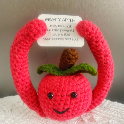 Positive Crochet Mighty Apple Plushie - Powerful Customizable Message Get Well Hospitalization Pick Me Up Exam Finals Work Stress Relief Gift