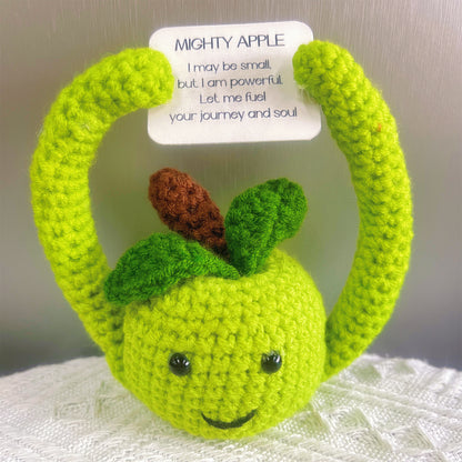 Positive Crochet Mighty Apple Plushie - Message personnalisable puissant Get Well Hospitalisation Pick Me Up Exam Finals Work Stress Relief Gift