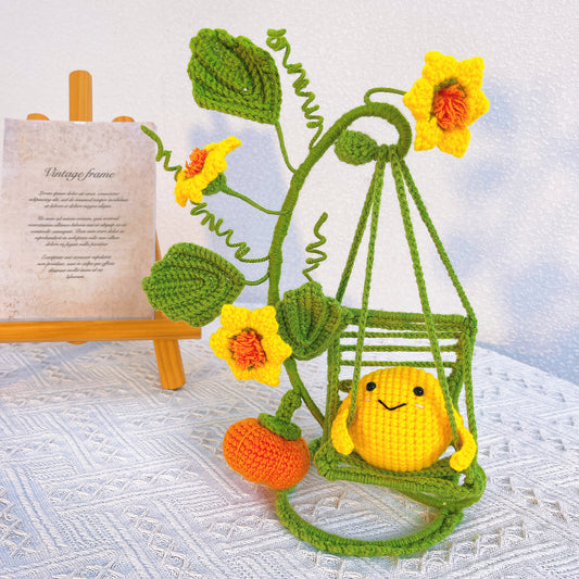 Handcrafted Macramé Hanging Decoration Crochet Bundle Set: Positive Lemon, Pumpkin, Crescent Moon Shaped Ornaments with Swing for Home Décor, Boho Chic Gifts, Festive Seasons