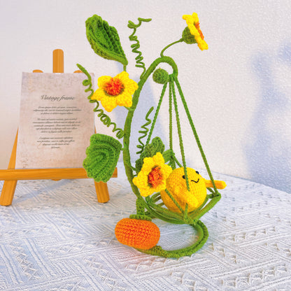 Handcrafted Macramé Hanging Decoration Crochet Bundle Set: Positive Lemon, Pumpkin, Crescent Moon Shaped Ornaments with Swing for Home Décor, Boho Chic Gifts, Festive Seasons