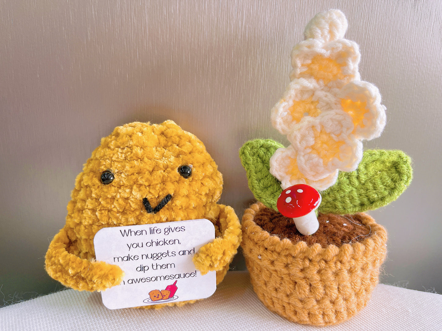 Crochet Nugget et Mini Plant Pot Bundle avec citation positive - Récupération inspirant cadeau résolution du Nouvel An