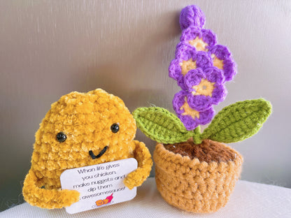 Gehäkeltes Nugget- und Mini-Blumentopf-Paket mit positivem Zitat – inspirierendes Geschenk zur Genesung und Neujahrsvorsatz