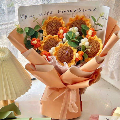 Handmade Crocheted Bouquet of Sunflowers and Puffy Flowers - Thoughtful Gifts Home Centerpiece Decor