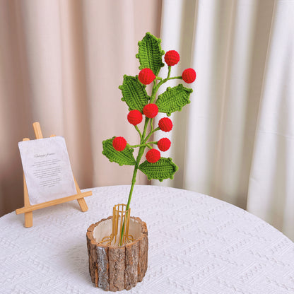 Stechpalmenblumenstrauß zum Geburtsmonat Dezember – handgehäkeltes Blumenarrangement zum Geburtstag und zu Weihnachten mit festlicher Verpackung