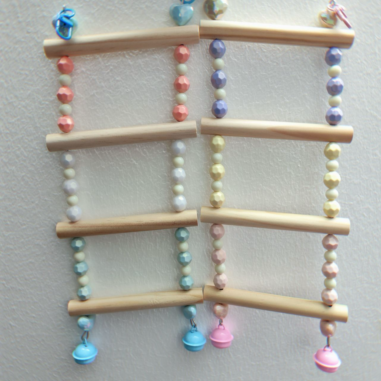 Handmade Colorful Parrot Indoor Pet Birds Swing Ladder - Birdcage Toy with Hook with Beaded Ladder Design 4 Sturdy Perches - Parakeet/Budgie, Cockatiel, Finch, Lovebird, Monk Parakeet, Dove, Parrotlet, Sparrow