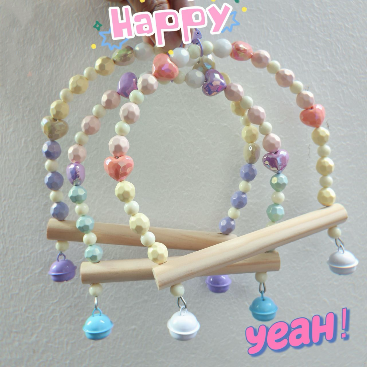 Handcrafted Beaded Semi-Circle Top Colorful Bird Swing & Perch with Hook - Birdcage Accessory for Pet Bird Entertainment Parakeet Budgie Cockatiel Finch Lovebird Monk Parakeet Dove Parrotlet Sparrow