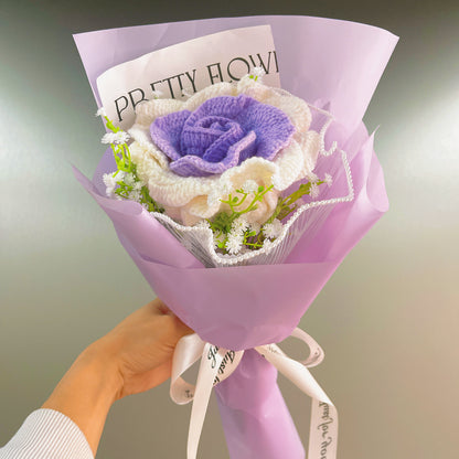 June Birth Month Rose Bouquet - Handcrafted Hooked Single Stem Birthday Flower with Baby's Breath, National Flower Celebration