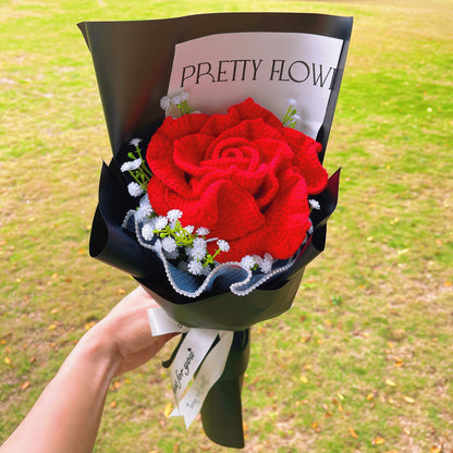 Bouquet de roses du mois de naissance de juin - Fleur d’anniversaire à tige unique accrochée à la main avec souffle de bébé, célébration nationale des fleurs