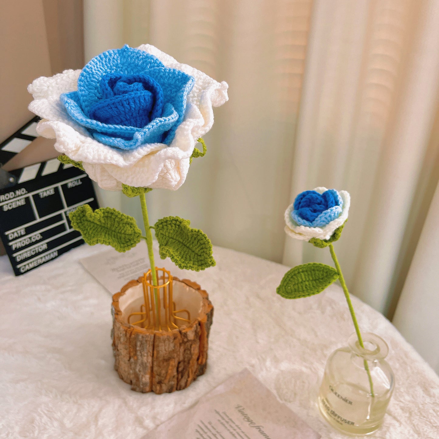 June Birth Month Rose Bouquet - Handcrafted Hooked Single Stem Birthday Flower with Baby's Breath, National Flower Celebration