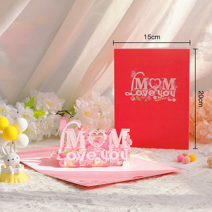 Carte de vœux pour la fête des mères avec enveloppe et message pliable en 3D « I LOVE YOU MOM » - Cadeau sincère pour la fête des mères
