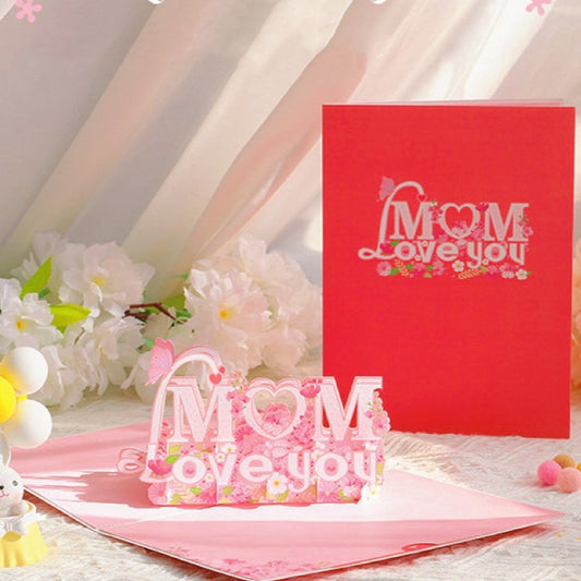 Carte de vœux pour la fête des mères avec enveloppe et message pliable en 3D « I LOVE YOU MOM » - Cadeau sincère pour la fête des mères