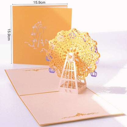 Carte de vœux de rétablissement avec enveloppe jaune – Grande roue 3D sur le thème du festival pour la bénédiction d'anniversaire