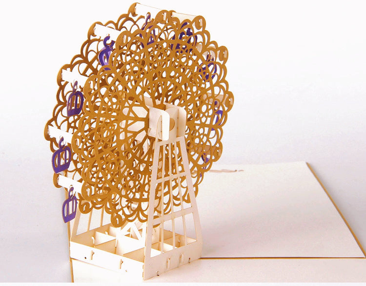 Gute Besserung-Grußkarte mit gelbem Umschlag – 3D-Riesenrad mit Festival-Motiv für Jahrestag, Geburtstag, Segen