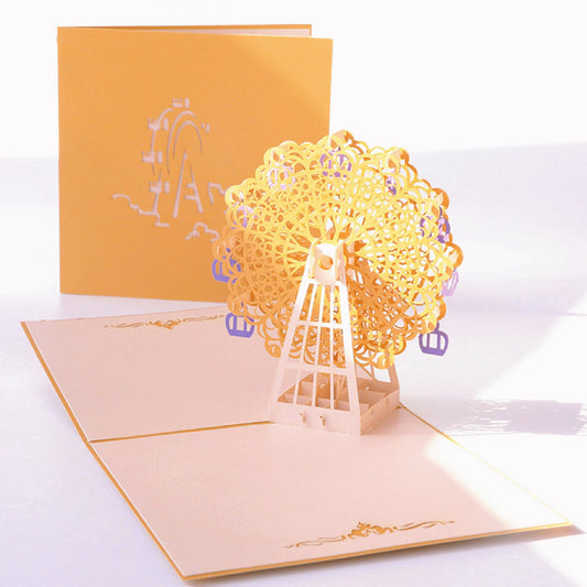 Get Well Greeting Card with Yellow Envelope - Festival-Themed 3D Ferris Wheel for Anniversary Birthday Blessing