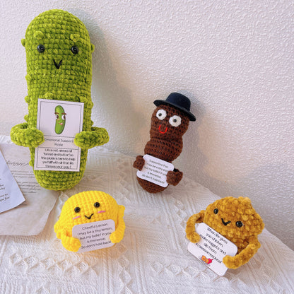 Crochet Emotional Support Pickle, Supportive Poo, Cheerful Lemon, & Chicken Nugget Plushie with Personalized Greeting Cards - Customizable Handcrafted Thoughtful Birthday Get Well Recovery Surgery Down the Hill Stress Relief Nursing Social Worker Gifts