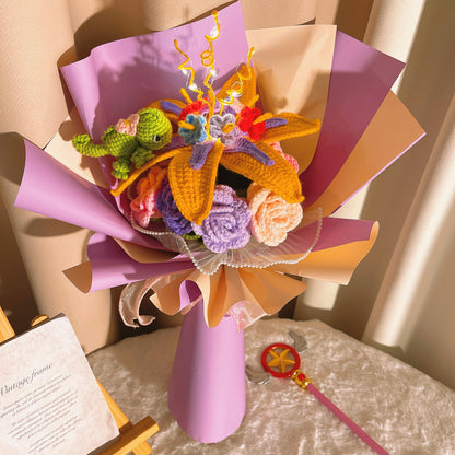 Bouquet caméléon au crochet Princess Sundrop avec 8 roses - Cadeau d'anniversaire pour la célébration de l'obtention du diplôme de la petite amie et de la femme