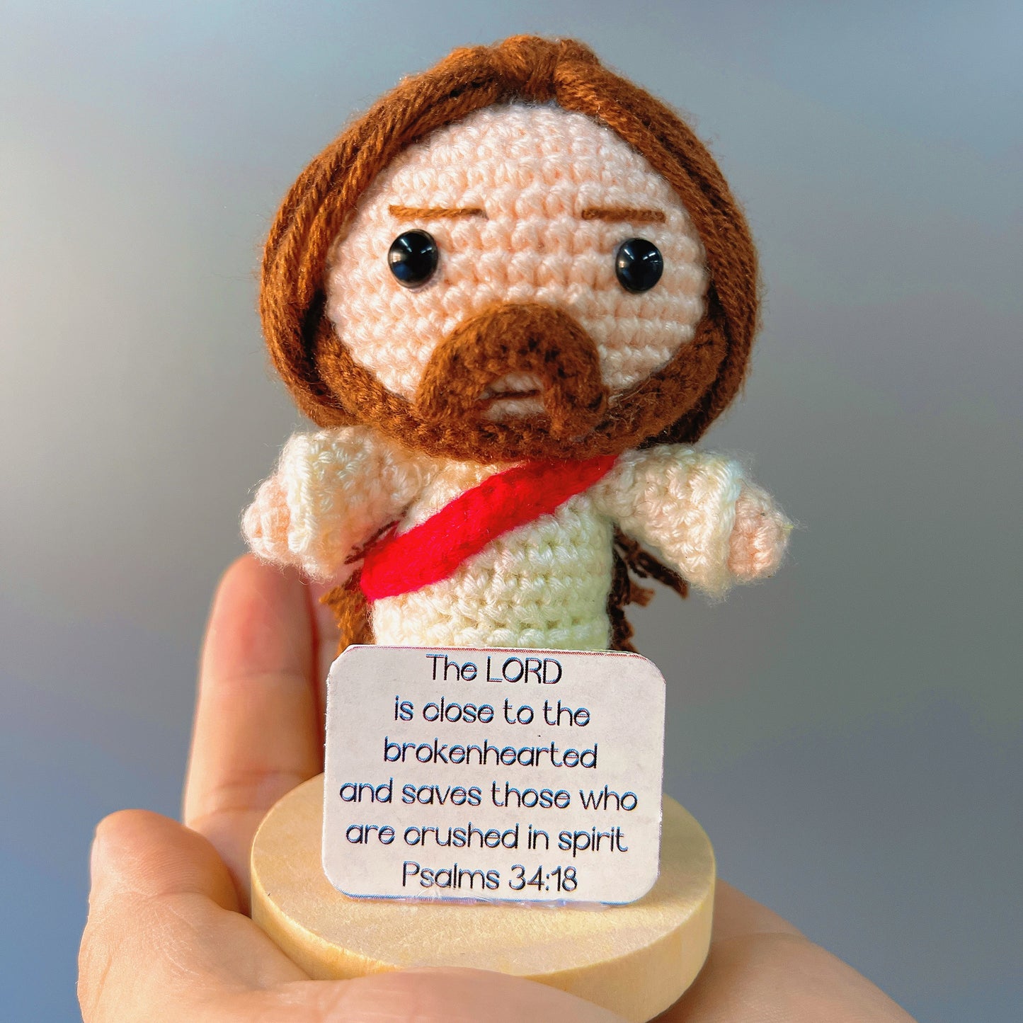 Crochet Jesus Plushie with Customizable Scripture Card - Inspirational Handcrafted Religious Gift for Christian, Catholic, Christmas, Easter, and Spiritual Emotional Support Decor