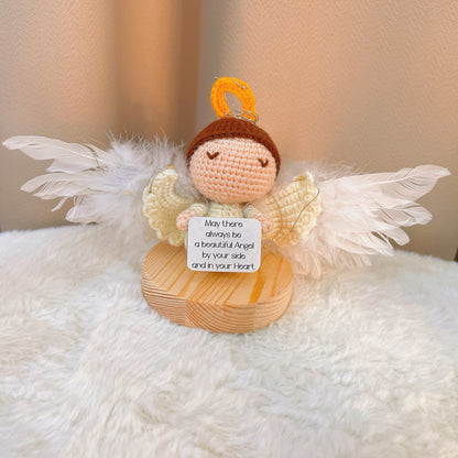 Figurine d'ange au crochet avec carte inspirante personnalisable – Cadeau spirituel décoratif fabriqué à la main avec lumières LED pour soulager l'anxiété, cadeau de rétablissement, Noël, catholique, chrétien et soutien émotionnel
