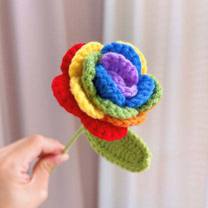 Handcrafted Crochet LGBTQ+ Pride Day Bouquet - Stunning Rainbow Rose, Pink Sunflower, and Colorful Bee