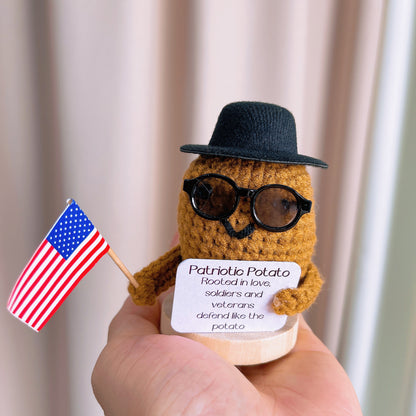 Patriotic Positive Potato Crochet Plushie with National Flag - Unique, Eye-Catching Décor for National Homeland Supporters Olympic Veteran Pride Soldiers Memorial Independence Day USA UK Australia