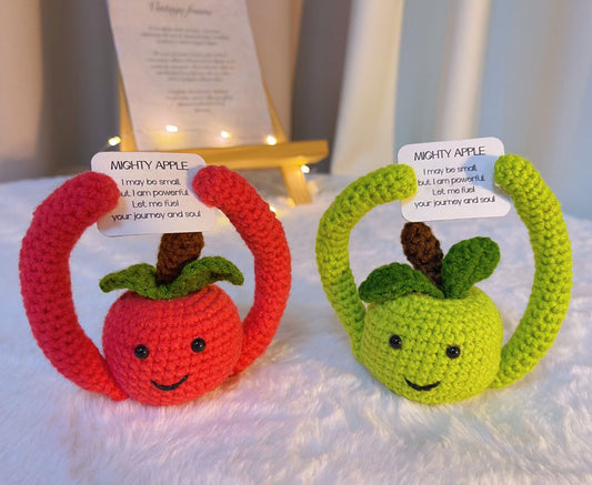 Positive Crochet Mighty Apple Plushie - Message personnalisable puissant Get Well Hospitalisation Pick Me Up Exam Finals Work Stress Relief Gift