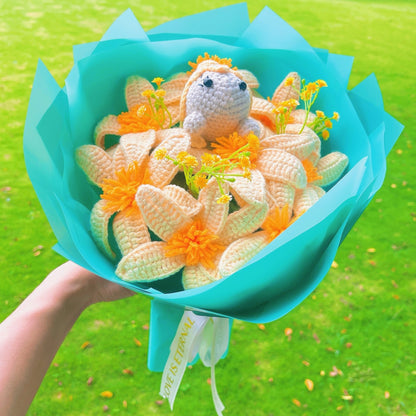 Bouquet de fée enchanteur au crochet – Fleur de jonquille jaune avec enveloppe verte et bleue Tiffany Neverland Ballet Dance Performance Theatre Lovers Graduation Anniversaire Promotion Cadeau