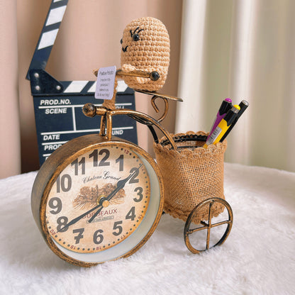 Rustic Bicycle Desk Organizer with Clock with Customizable Positive Potato Plushie
