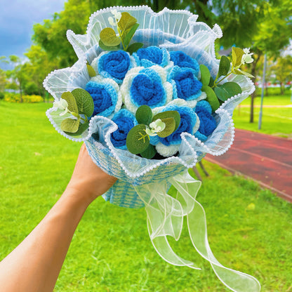 バラの花束バケツを編んで、9本のバラを織物バケツで包む-カスタムサイズ、バラ色、織物色-結婚式、周年記念、誕生日、プロポーズ、バレンタインデーにぴったり