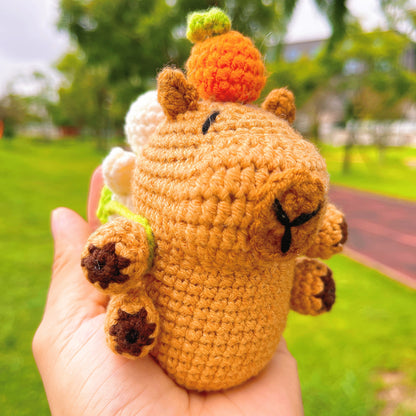 Crocheted Capybara Ornament with Removable Turtle Backpack, Unique Decorative Figurine for Best Friend Gift, Home, Office, or Holiday Decor