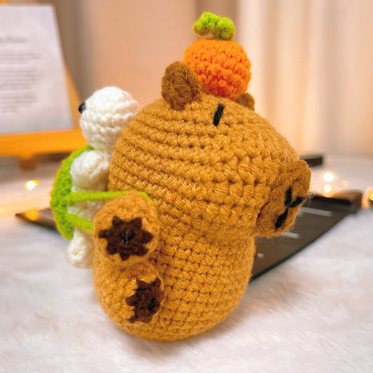 Crocheted Capybara Ornament with Removable Turtle Backpack, Unique Decorative Figurine for Best Friend Gift, Home, Office, or Holiday Decor